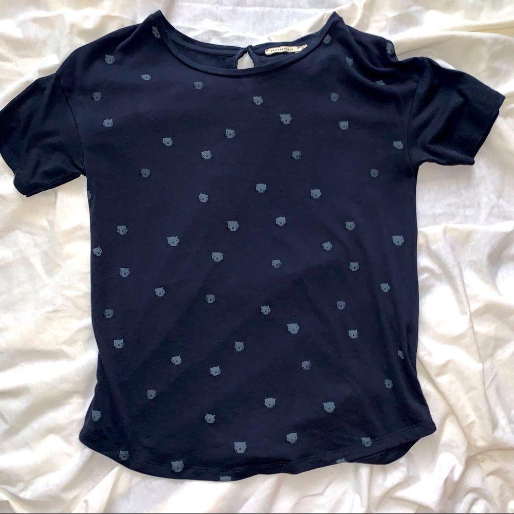 Armed Angels cute navy t-shirt kitty face print M